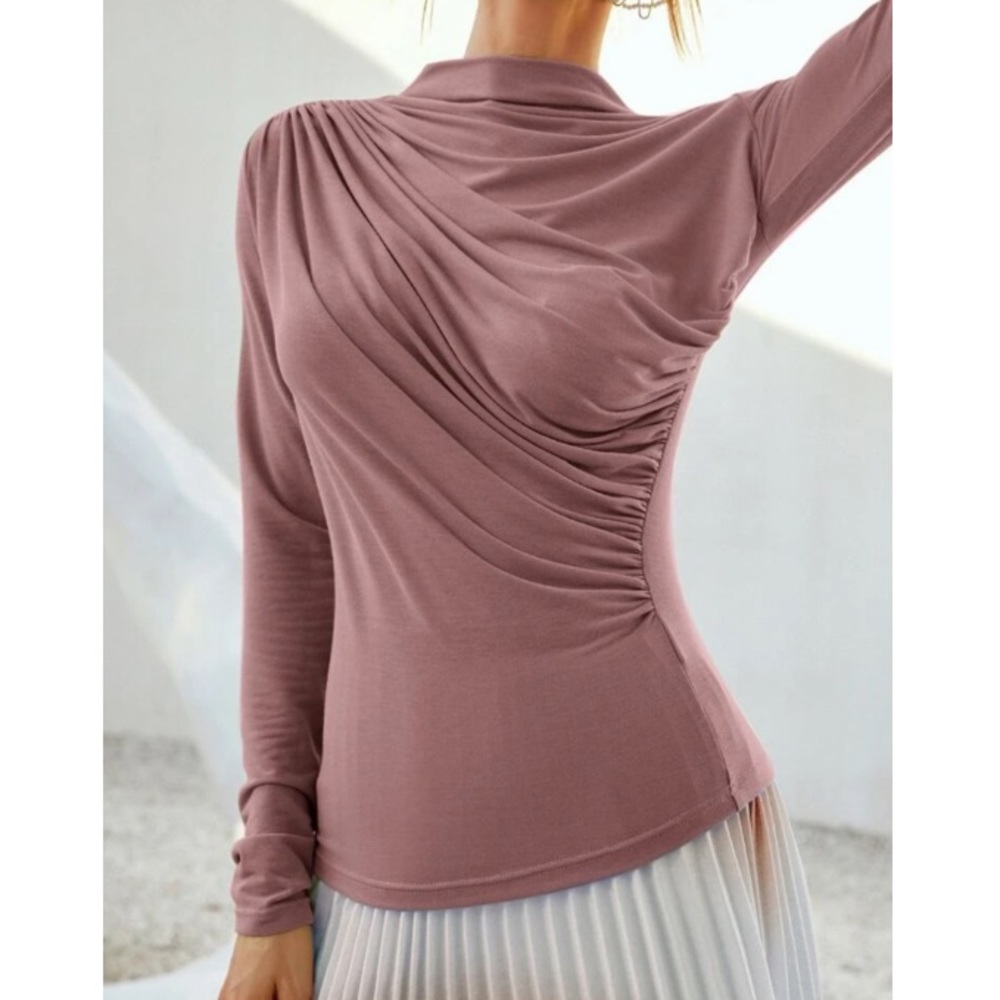 Apricot minimalist ruched blouse - Picture 13 of 16